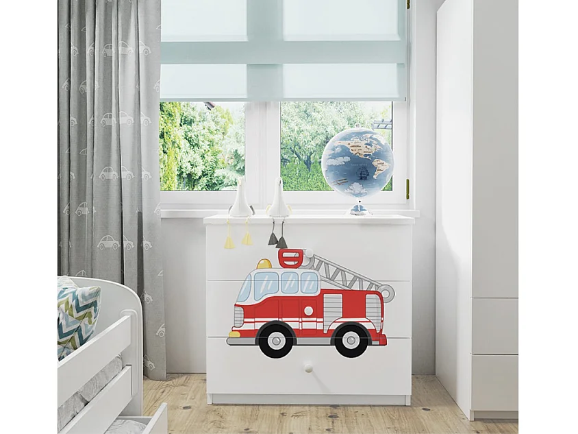 Commode enfant blanche camion de pompier 80cm