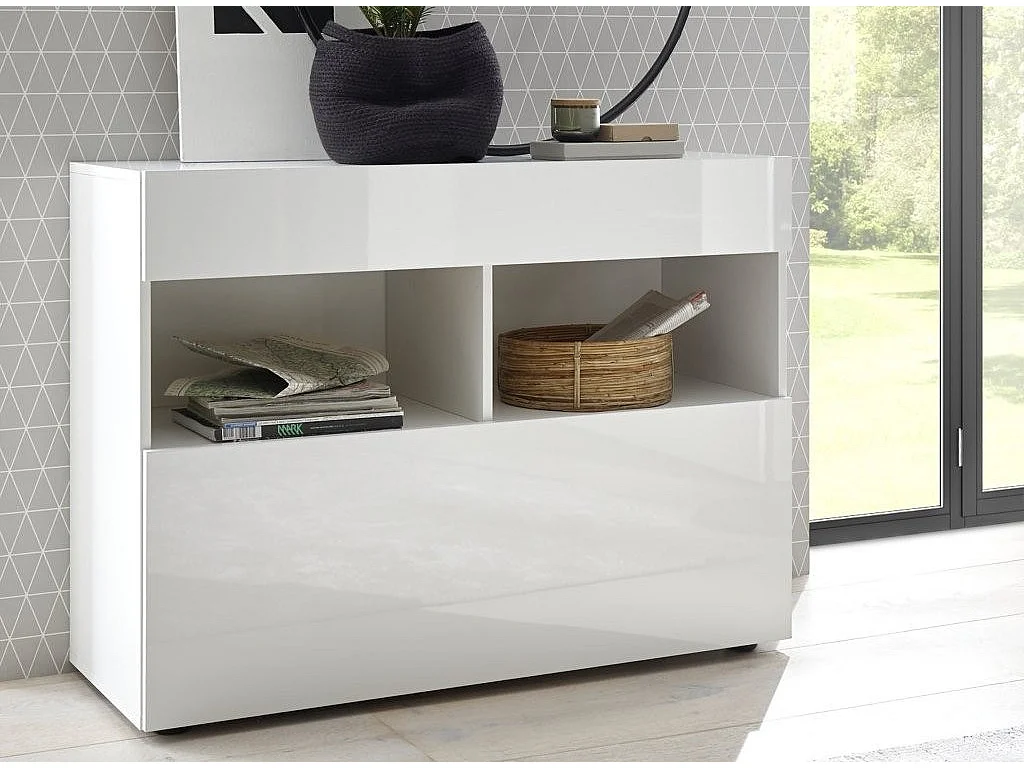 Raia 1-deurs 1-lade ladekast van glanzend wit gelakt hout