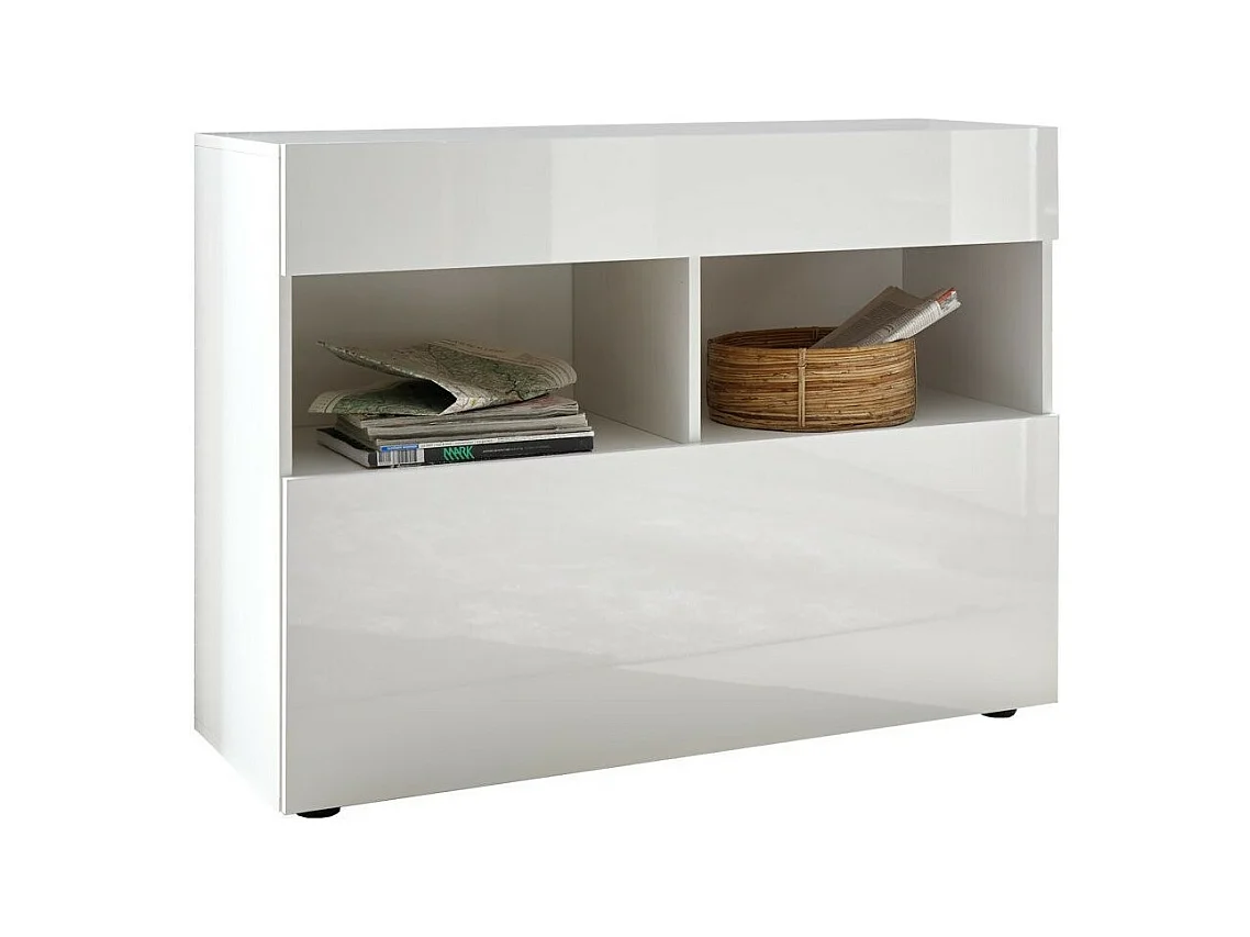 Commode 1 porte 1 tiroir bois laqué blanc brillant Raia