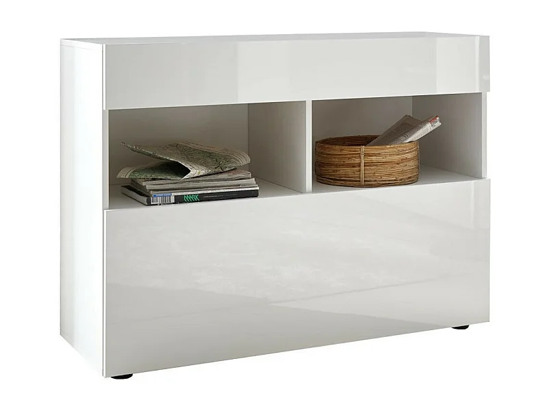 Commode 1 porte 1 tiroir bois laqué blanc brillant Raia