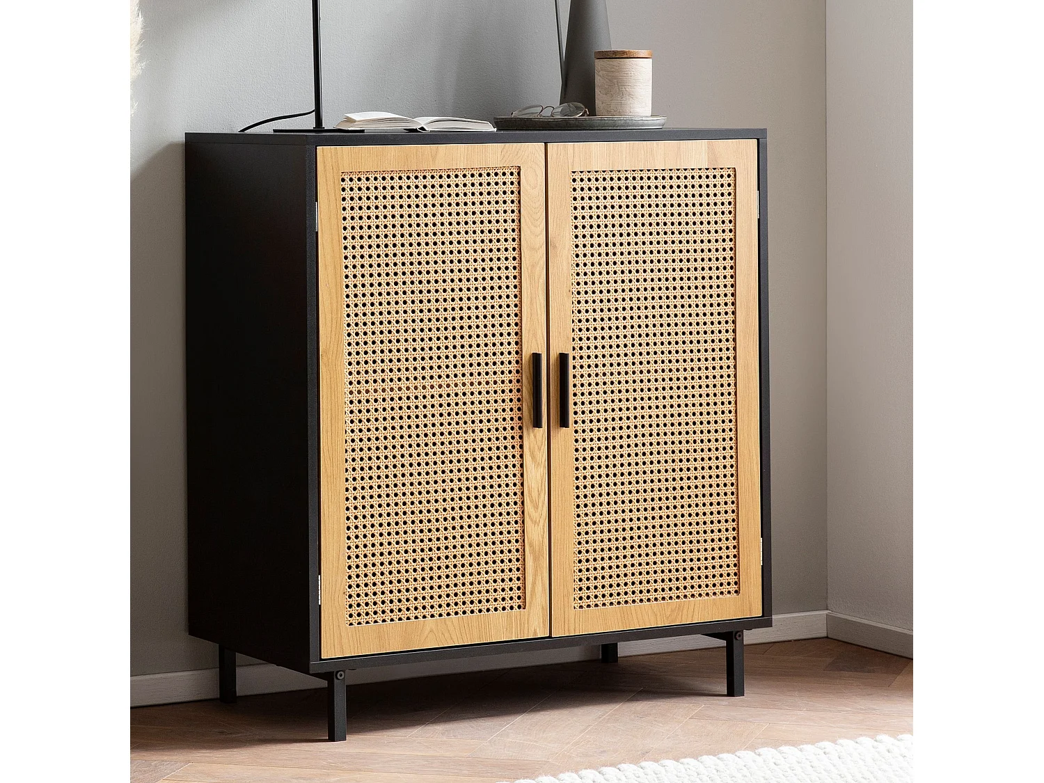 Commode avec Portes Armoire 80x86,5x40 cm Noir Buffet Cabinet Salon