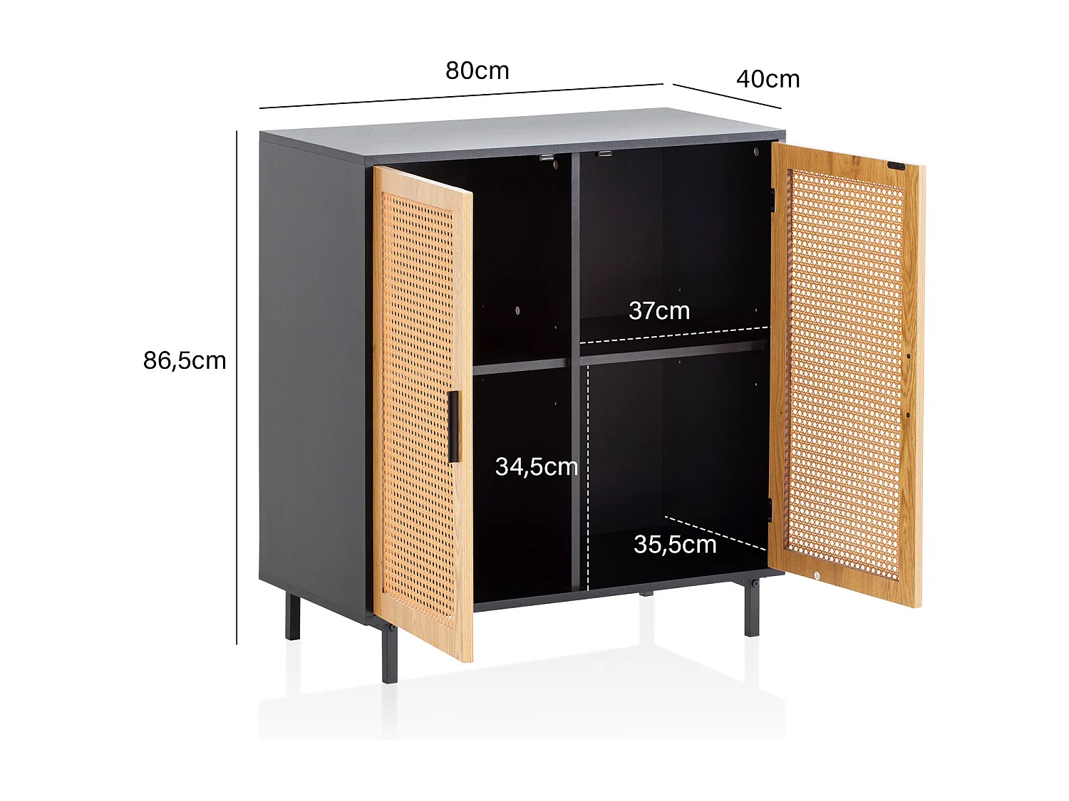 Commode avec Portes Armoire 80x86,5x40 cm Noir Buffet Cabinet Salon