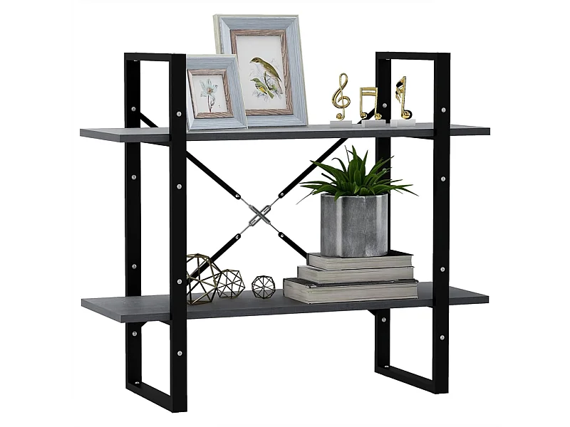 Bibliothèque à 2 niveaux Gris 80x30x70 Bois de pin massif