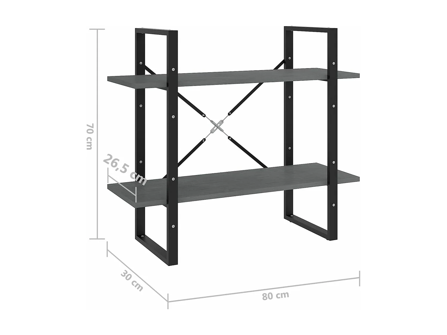 Bibliothèque à 2 niveaux Gris 80x30x70 Bois de pin massif