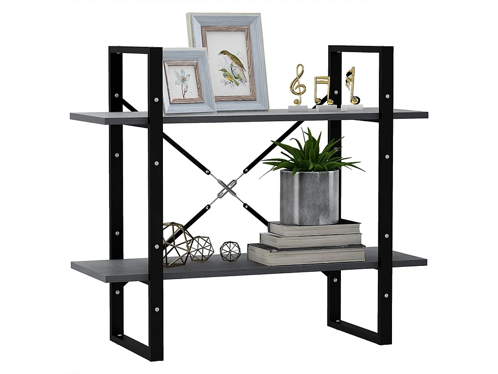 Bibliothèque à 2 niveaux Gris 80x30x70 Bois de pin massif