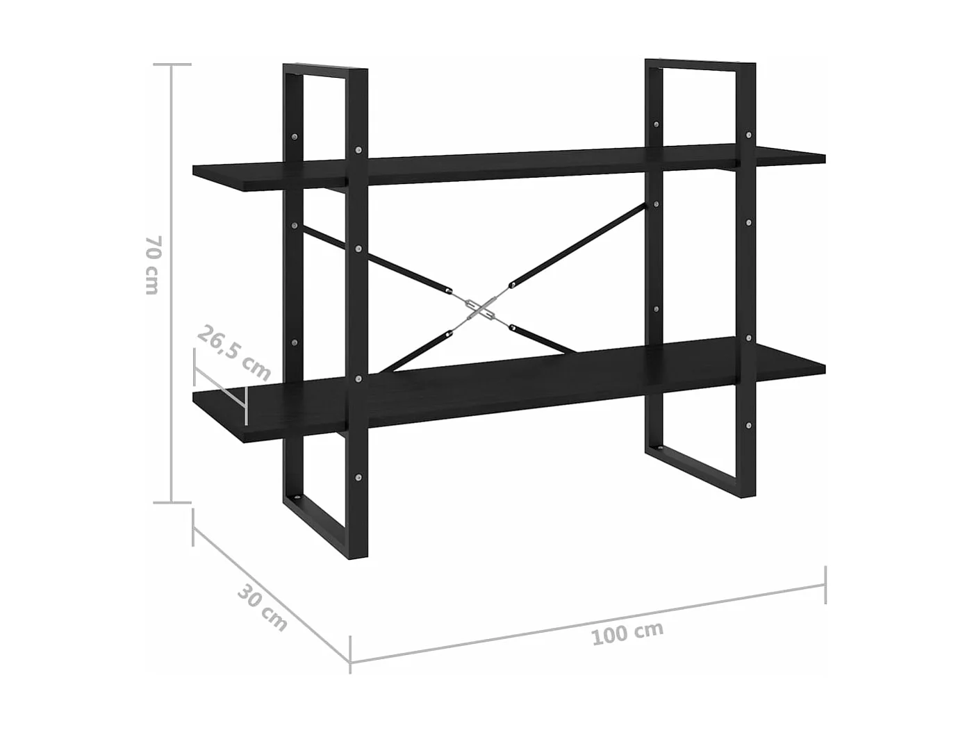 Bibliothèque à 2 niveaux Noir 100x30x70 Bois de pin massif