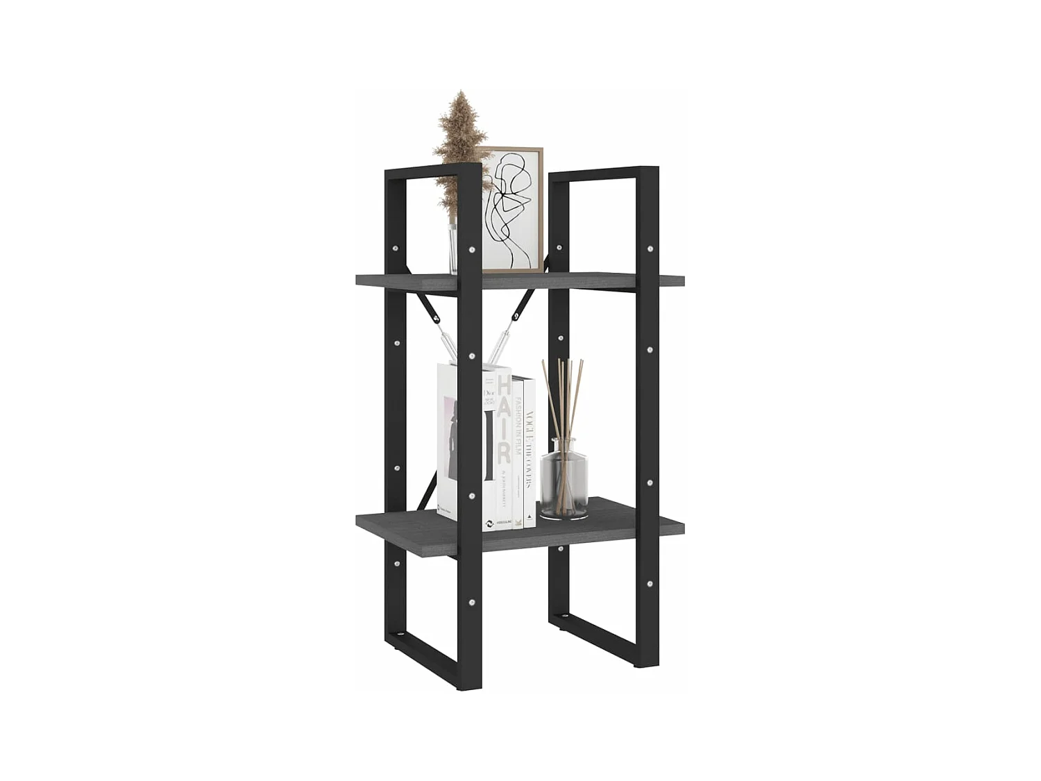 Bibliothèque à 2 niveaux Gris 40x30x70 Bois de pin massif