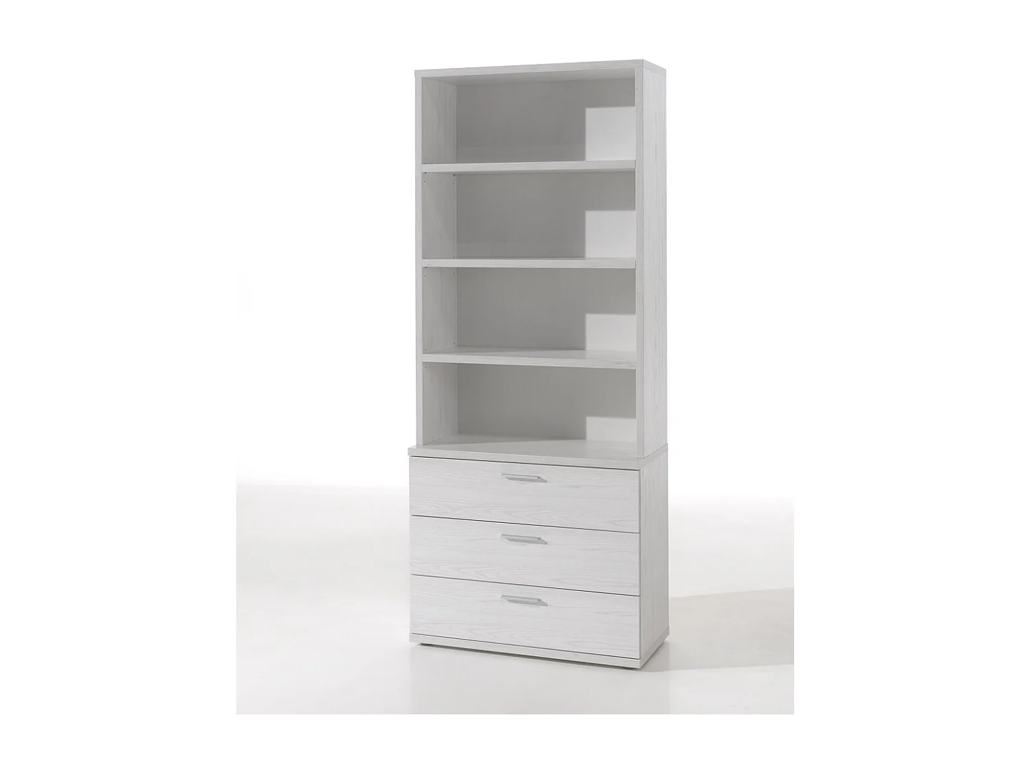 Commode OLVENA – 3 tiroirs avec module 3 étagères blanc effet bois