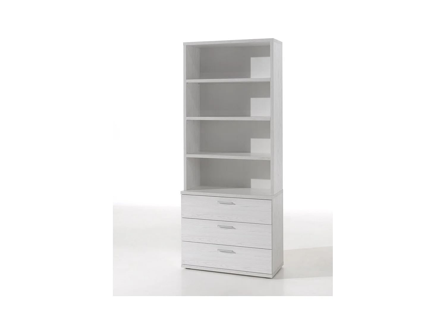 Commode OLVENA – 3 tiroirs avec module 3 étagères blanc effet bois