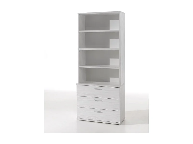 Commode OLVENA – 3 tiroirs avec module 3 étagères blanc effet bois