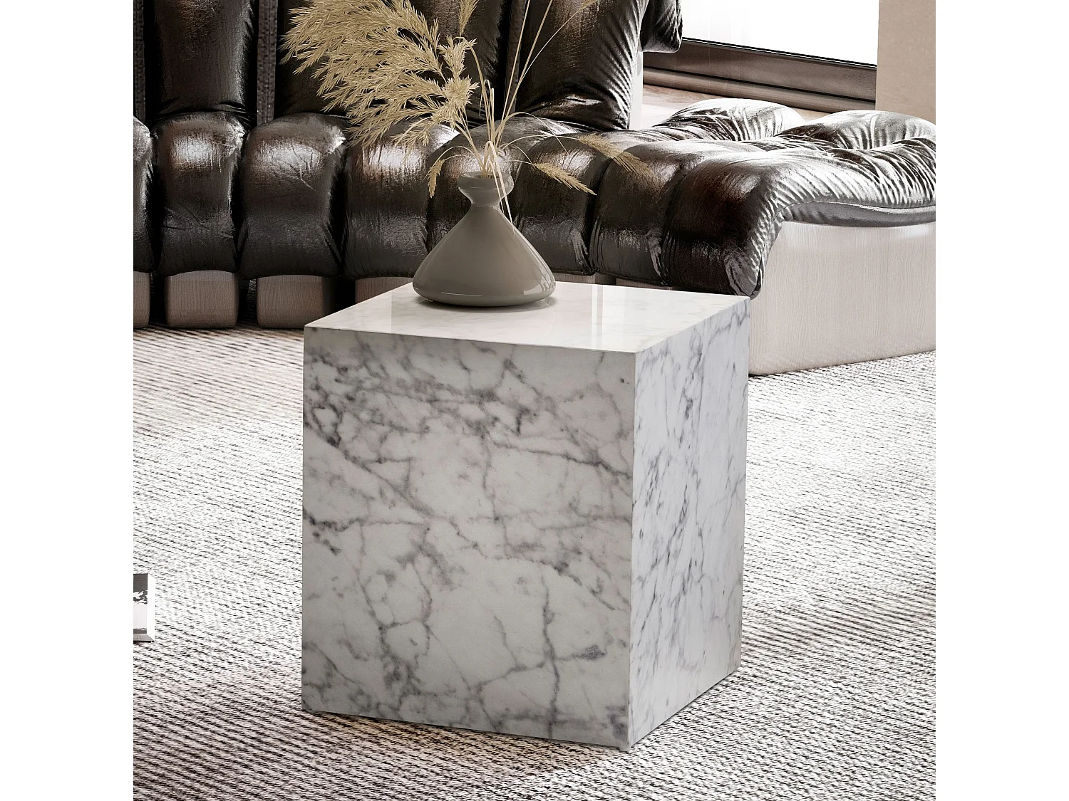 Table Basse Aspect Marbre 40 cm Table de Salon Carrée Moderne Brilliant