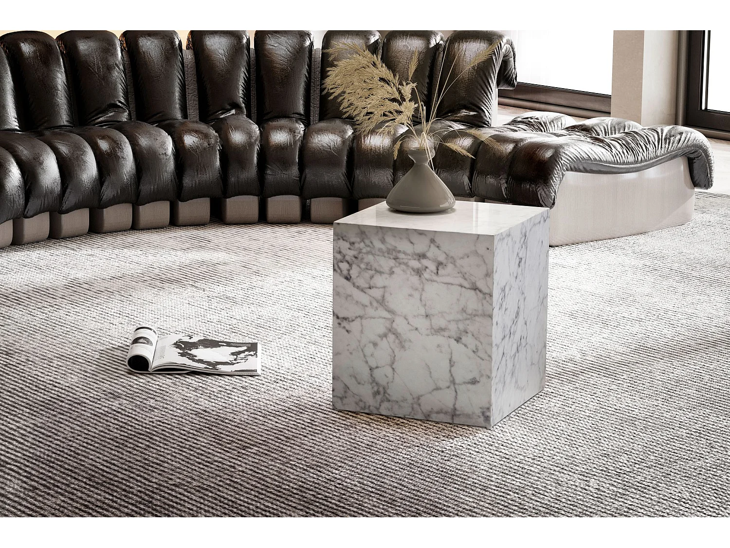 Table Basse Aspect Marbre 40 cm Table de Salon Carrée Moderne Brilliant