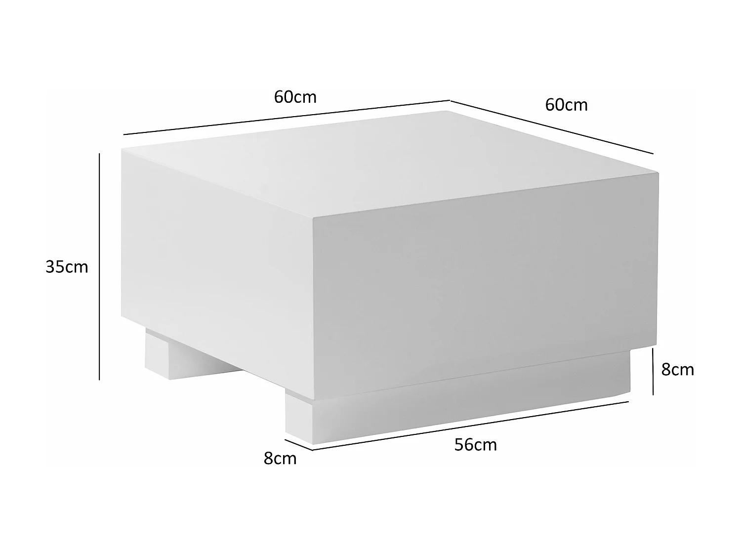 Table Basse 60 cm Blanc Brilliant Petite Table de Salon Carrée Moderne