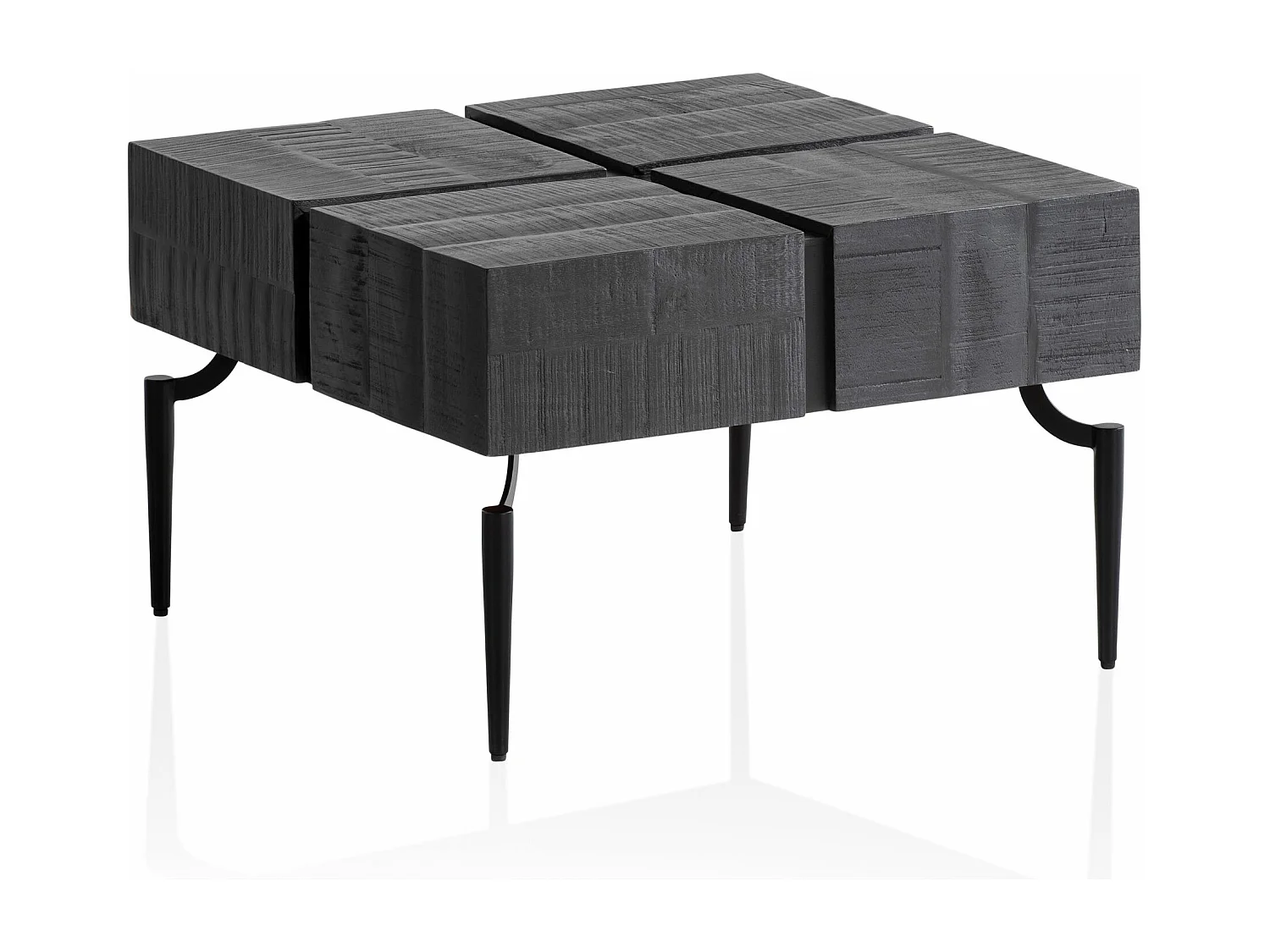 Table Basse Carrée Bois Massif Métal 60x60x40 cm Table Salon Moderne