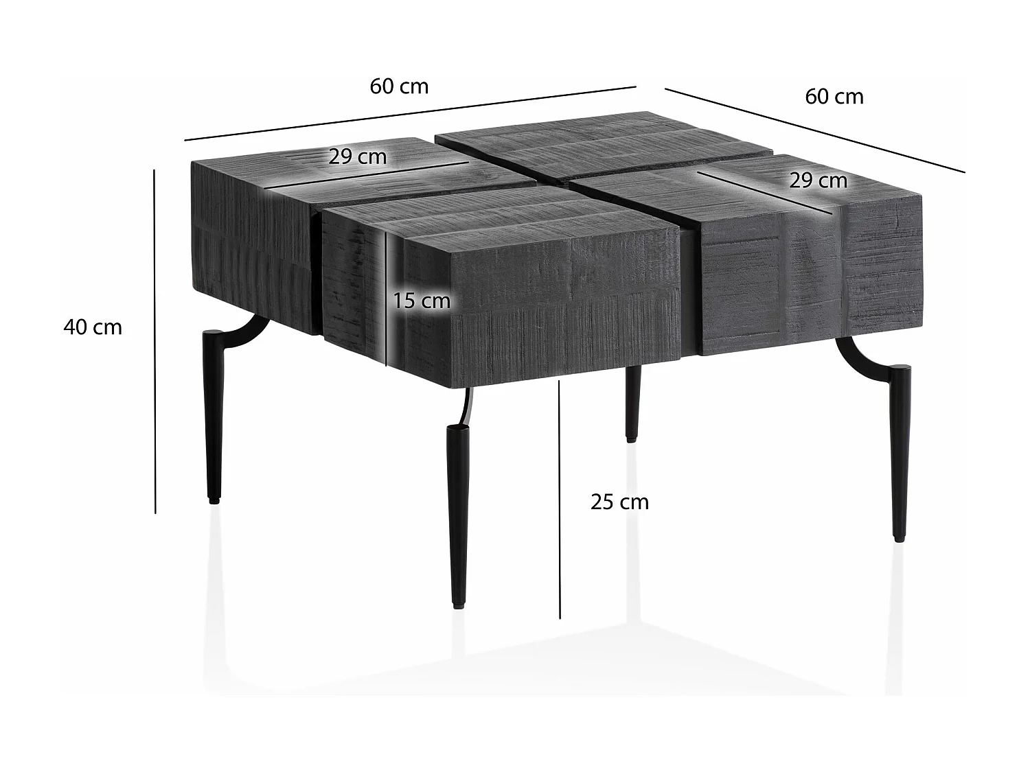 Table Basse Carrée Bois Massif Métal 60x60x40 cm Table Salon Moderne