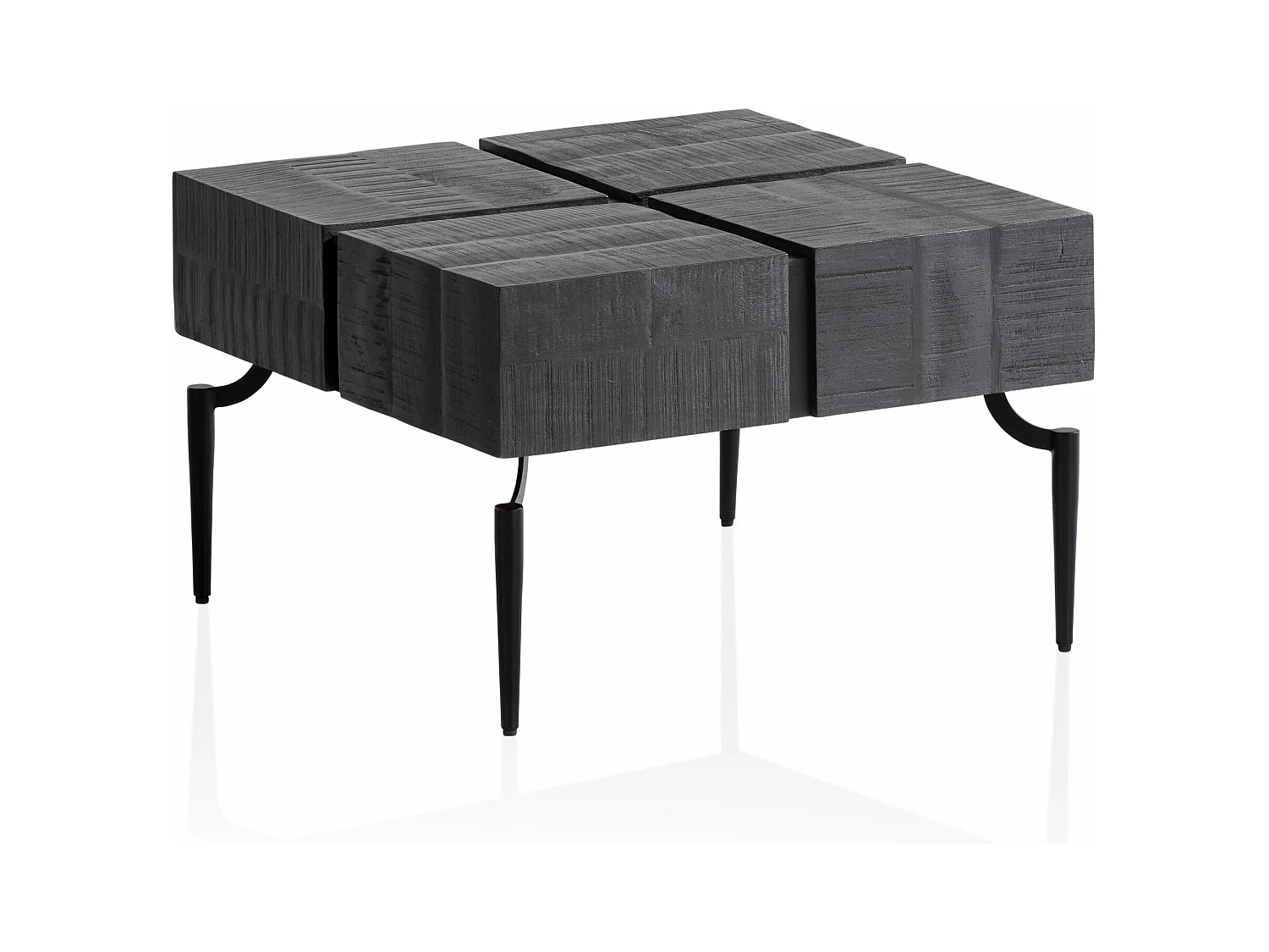 Table Basse Carrée Bois Massif Métal 60x60x40 cm Table Salon Moderne
