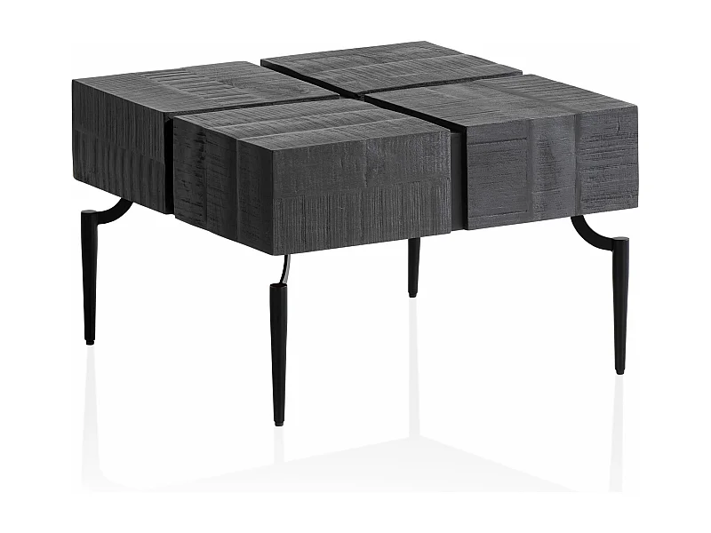 Table Basse Carrée Bois Massif Métal 60x60x40 cm Table Salon Moderne