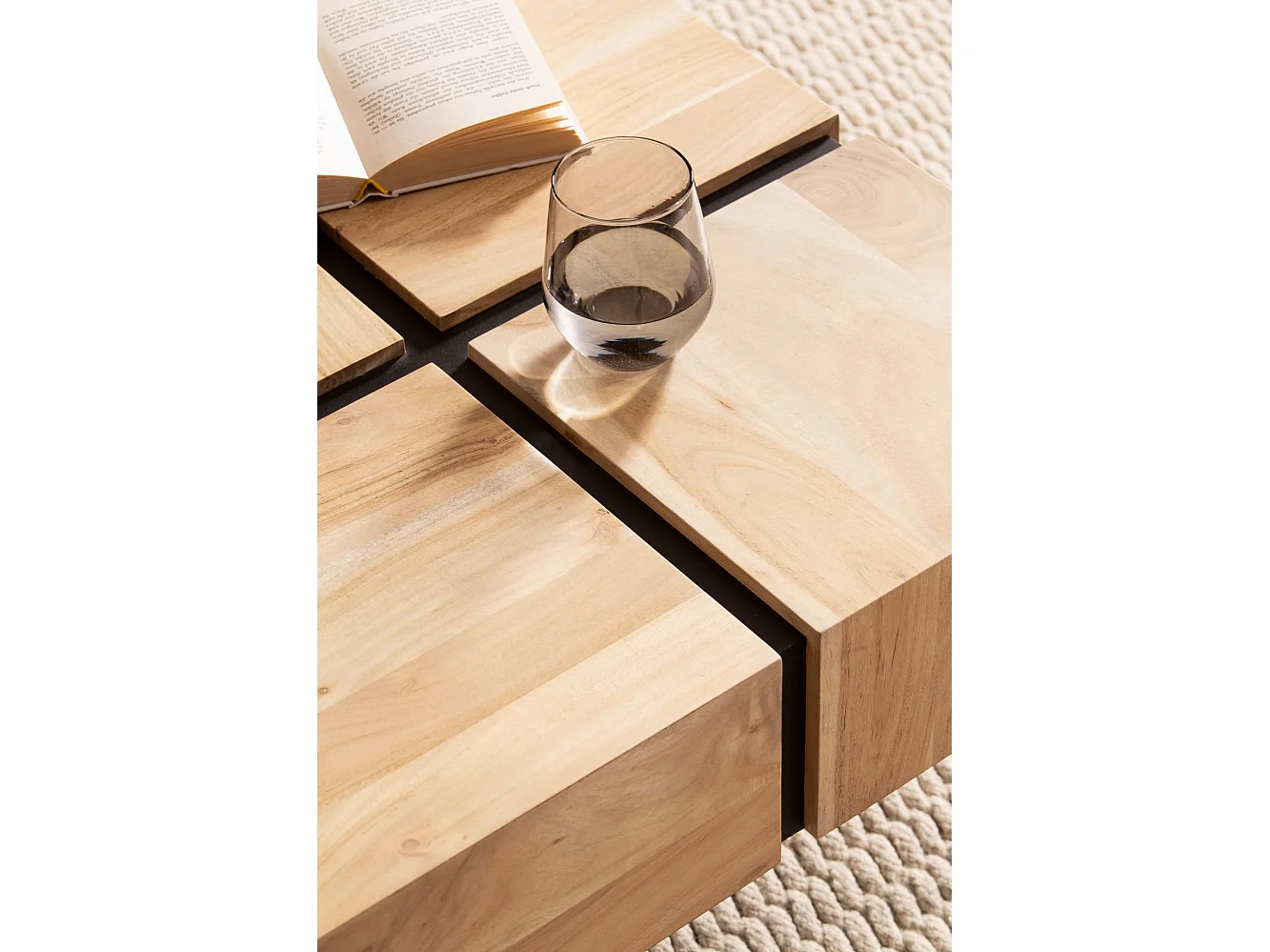 Table Basse Carrée Bois Massif Métal 60x60x40 cm Table Salon Moderne