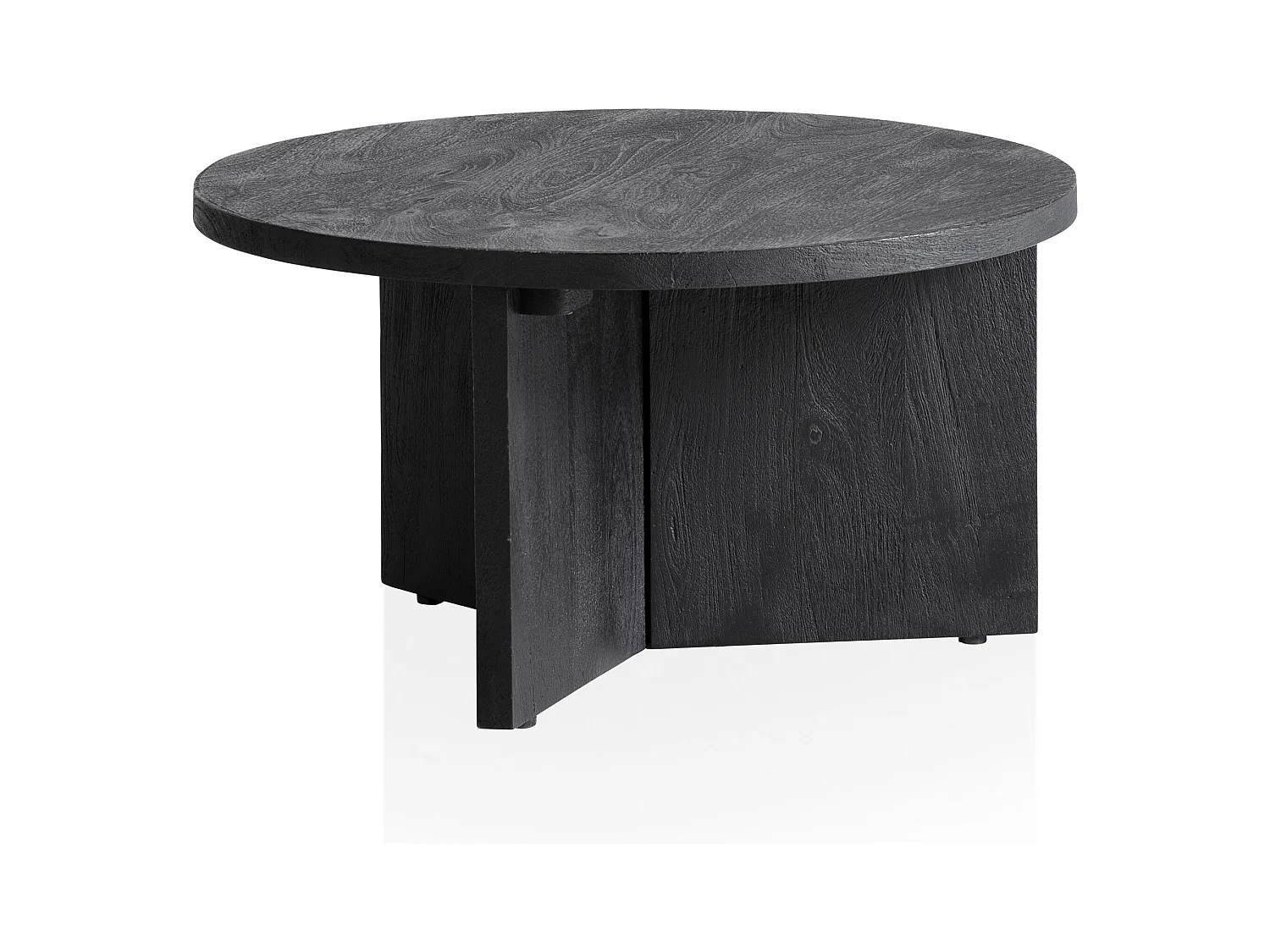 Table Basse Ronde Bois Massif Noir 60 cm Table de Canapé Salon Moderne