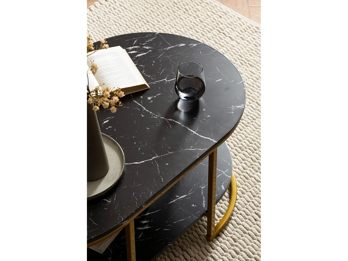 Table Basse Aspect Marbre 100 cm Table de Salon Rectangulaire Moderne