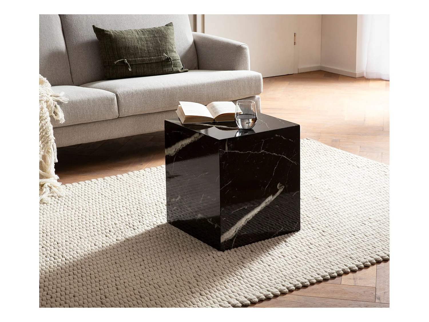 Table Basse Aspect Marbre 40 cm Table de Salon Carrée Moderne Brilliant