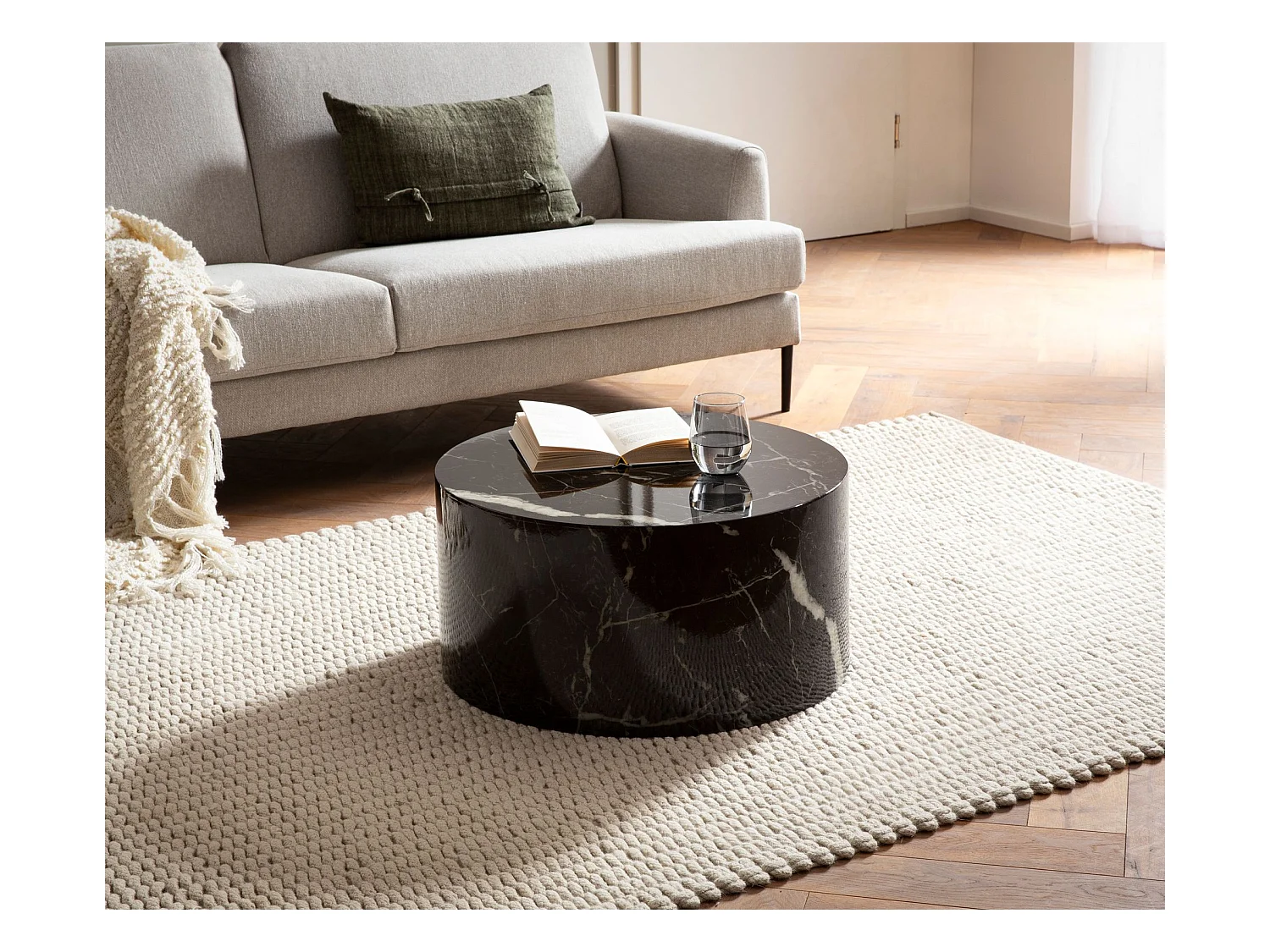 Table Basse Aspect Marbre 60 cm Table de Salon Ronde Moderne Brilliant