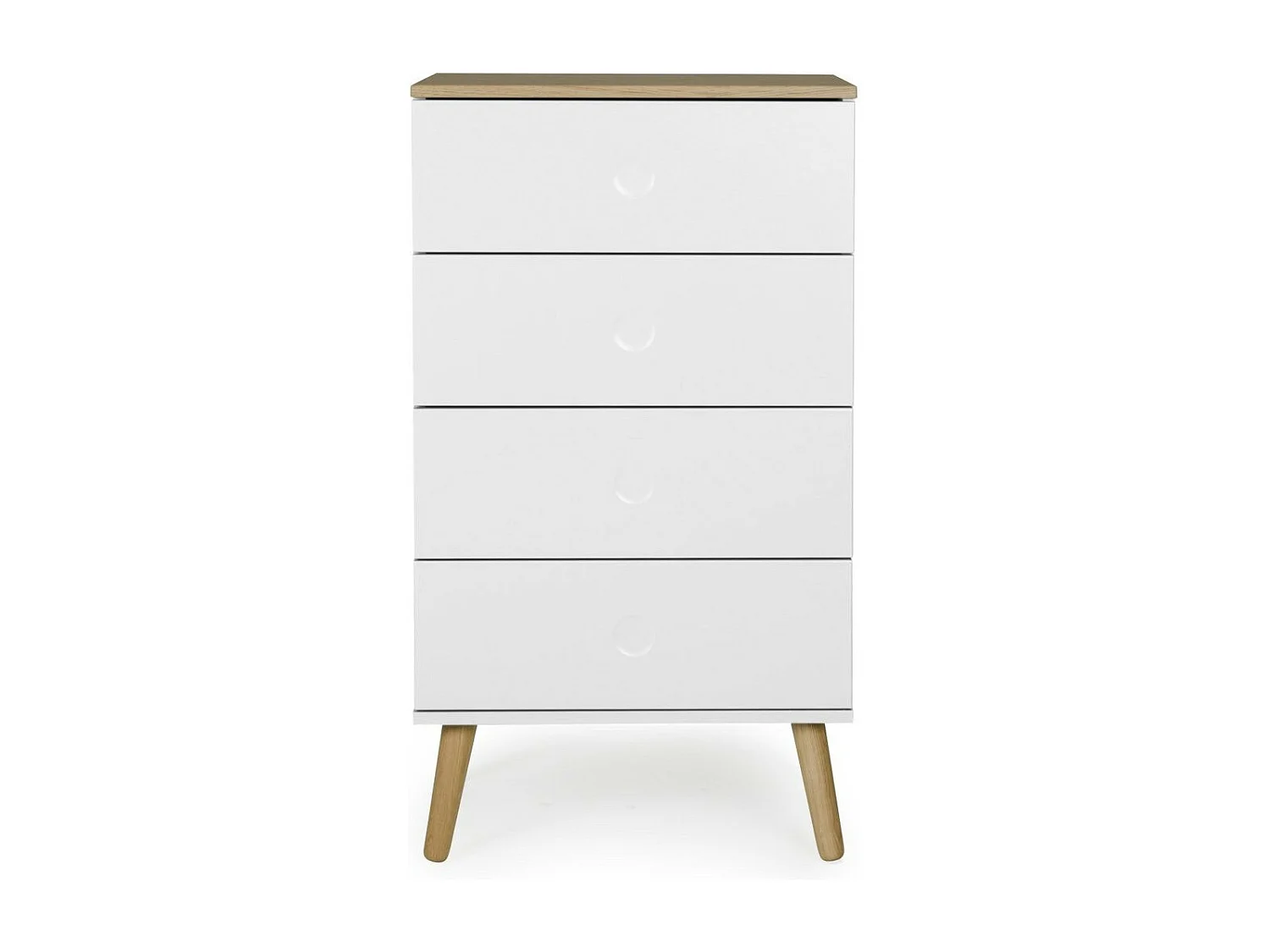 Chiffonnier 4 tiroirs laqué blanc et pieds chêne massif clair Pecas