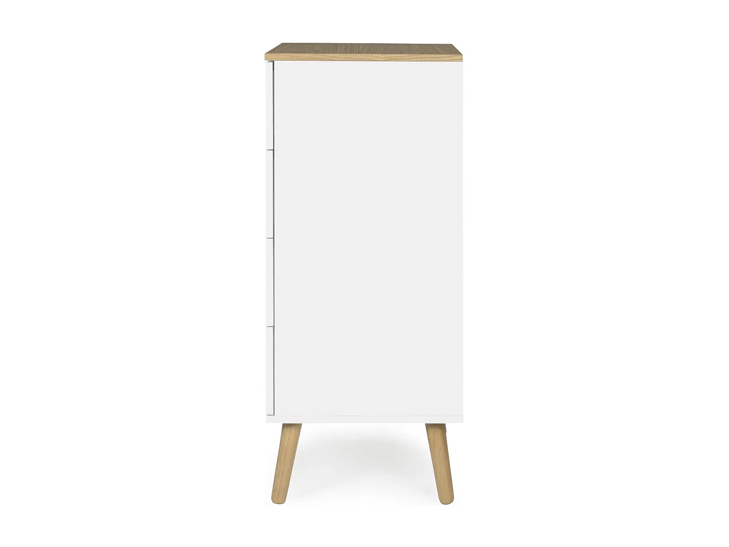 Chiffonnier 4 tiroirs laqué blanc et pieds chêne massif clair Pecas