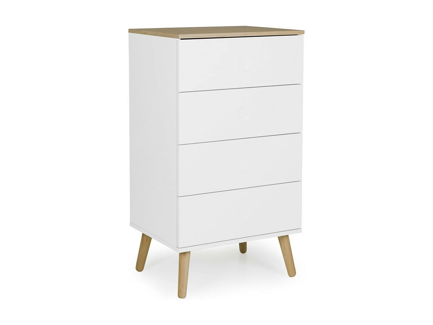 Chiffonnier 4 tiroirs laqué blanc et pieds chêne massif clair Pecas