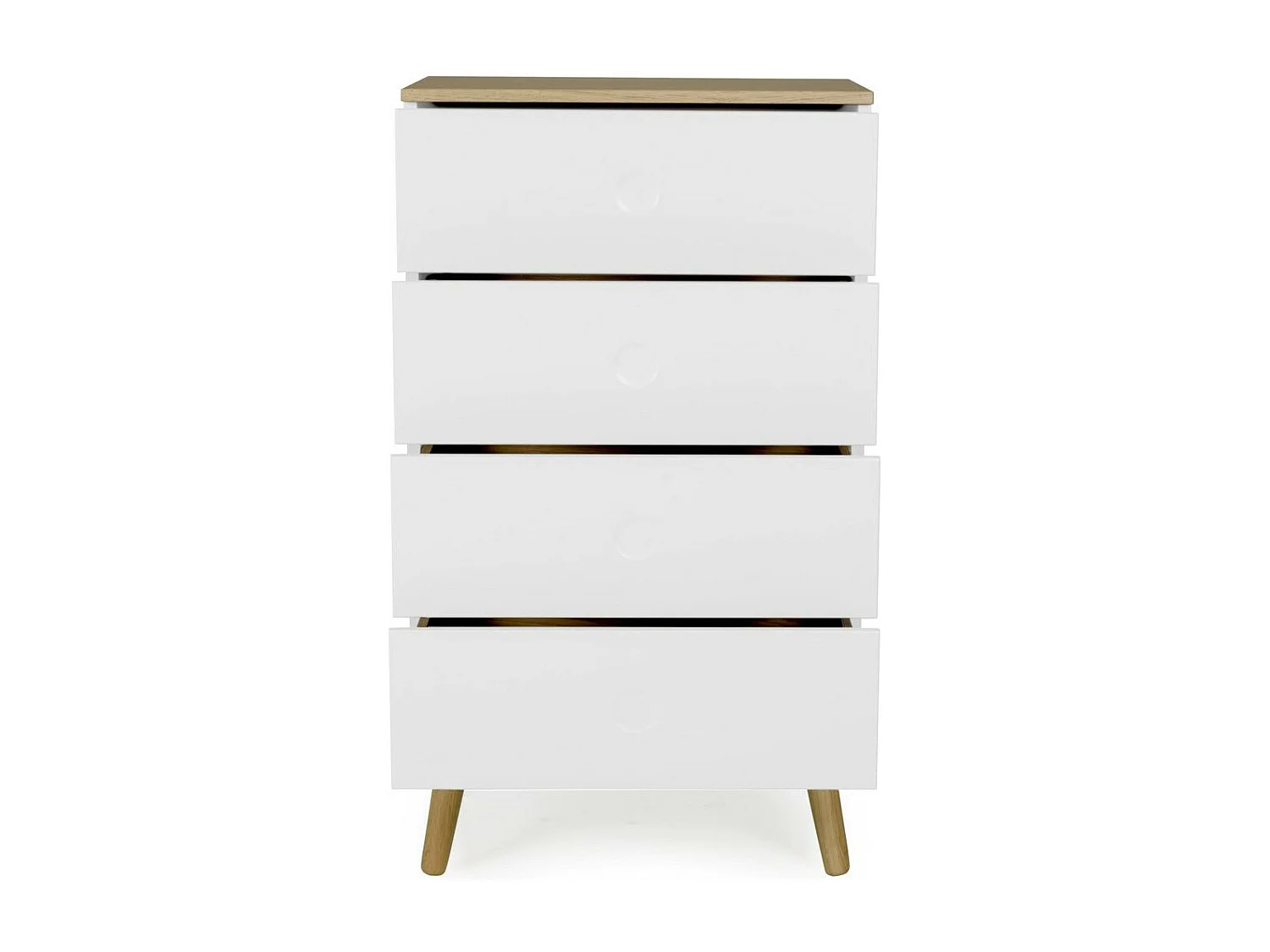 Chiffonnier 4 tiroirs laqué blanc et pieds chêne massif clair Pecas