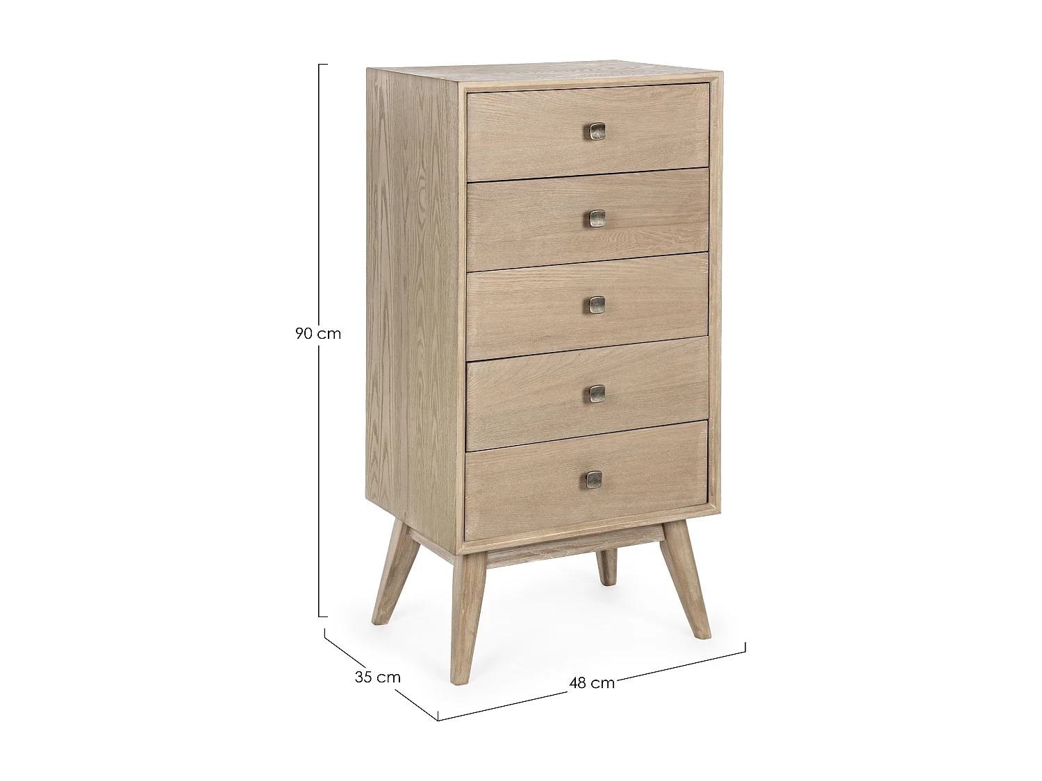 Chiffonnier 5 tiroirs en bois de frêne naturel Yanky 48cm