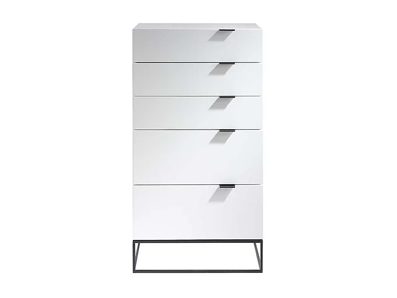 Chifonier moderno de 5 cajones en madera lacada en blanco y acero negro Valina 120 cm