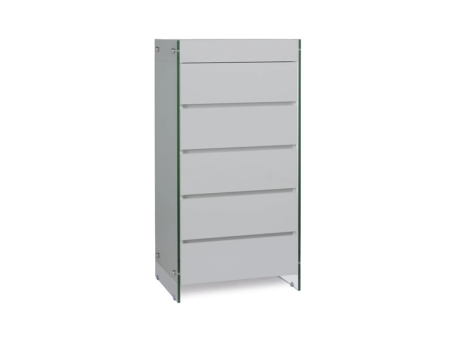 Meuble de rangement 5 tiroirs bois laqué gris et pieds verre trempé Dyn