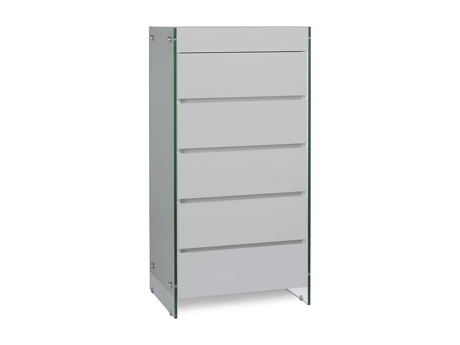 Meuble de rangement 5 tiroirs bois laqué gris et pieds verre trempé Dyn