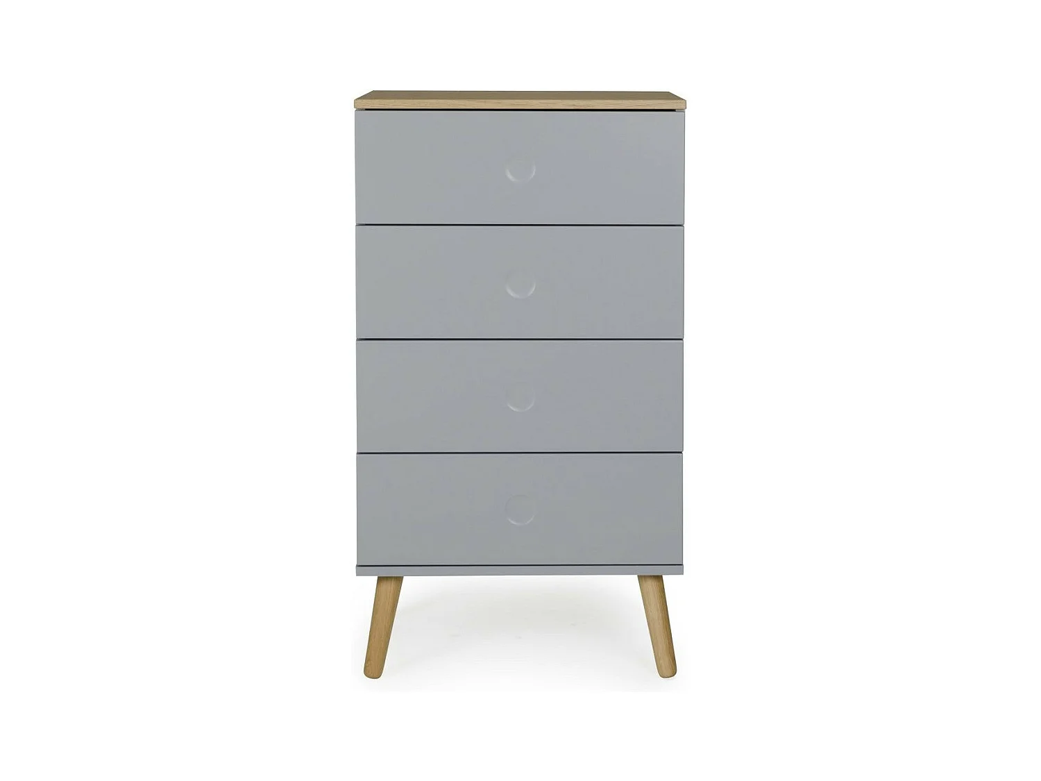 Chiffonnier 4 tiroirs laqué gris et pieds chêne massif clair Pecas