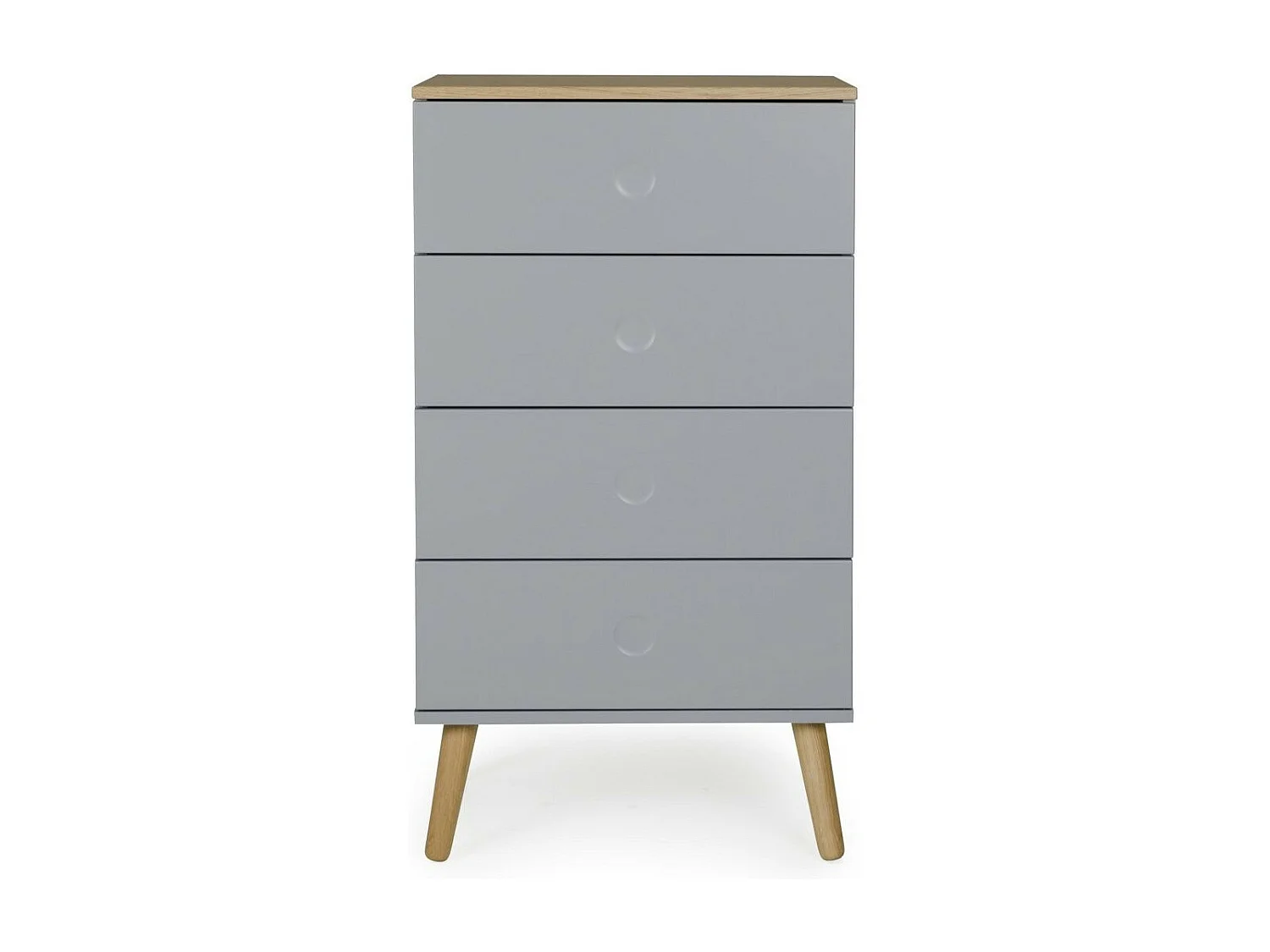 Chiffonnier 4 tiroirs laqué gris et pieds chêne massif clair Pecas