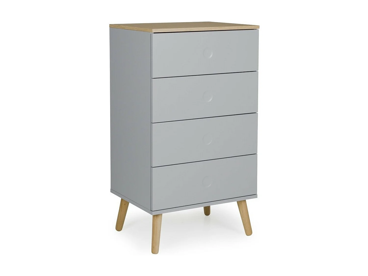 Chiffonnier 4 tiroirs laqué gris et pieds chêne massif clair Pecas