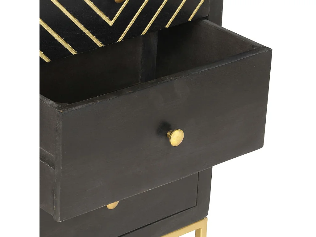 Commode haute 5 tiroirs bois de manguier noir et pieds metal doré Viza