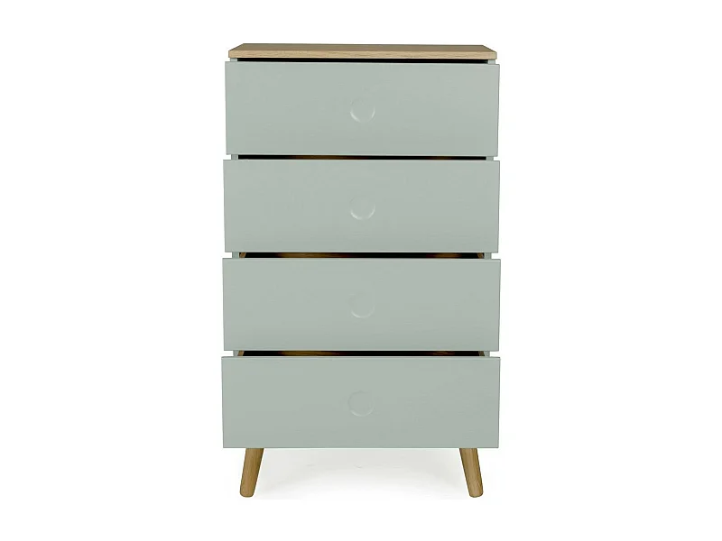 Chiffonnier 4 tiroirs laqué vert et pieds chêne massif clair Pecas