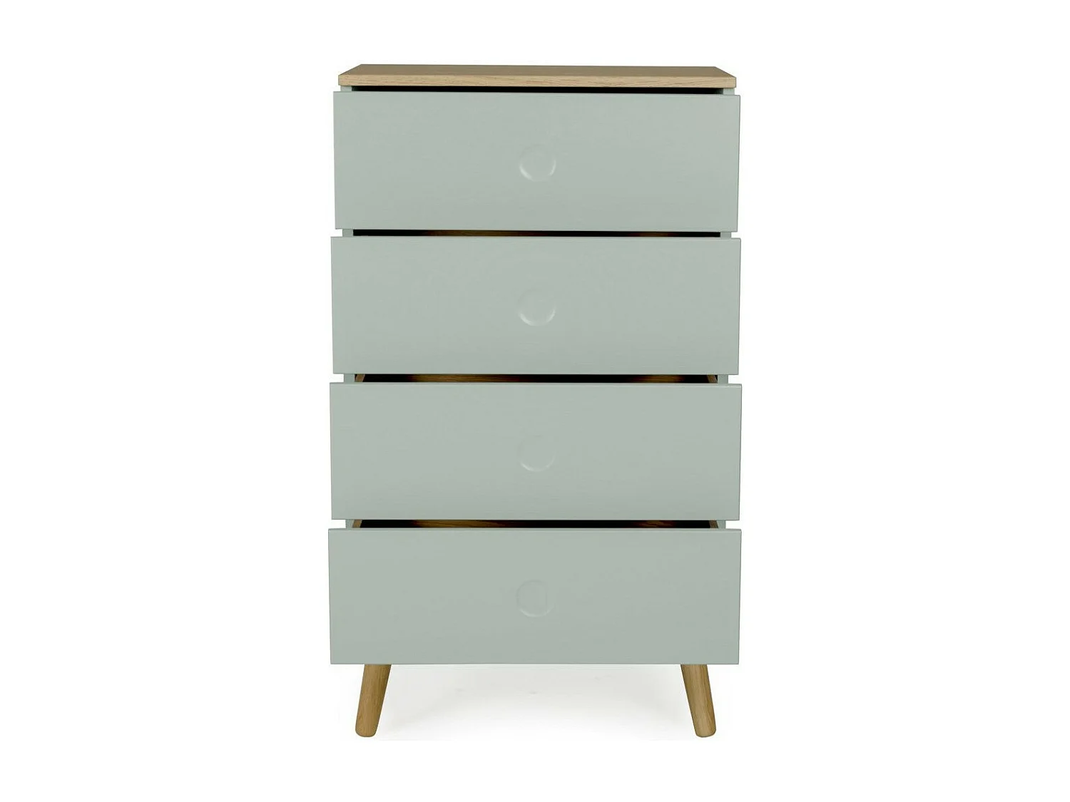 Chiffonnier 4 tiroirs laqué vert et pieds chêne massif clair Pecas