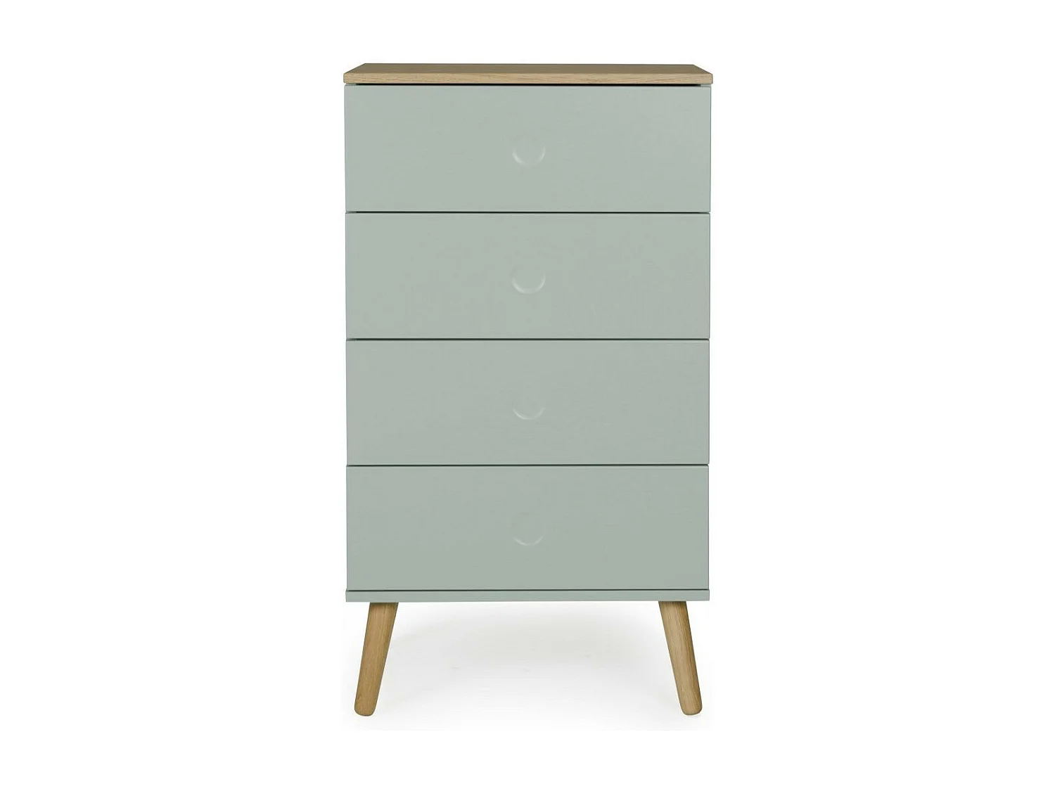 Chiffonnier 4 tiroirs laqué vert et pieds chêne massif clair Pecas