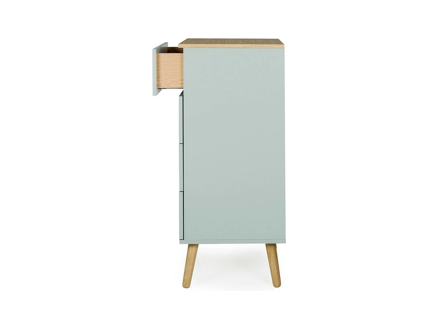 Chiffonnier 4 tiroirs laqué vert et pieds chêne massif clair Pecas