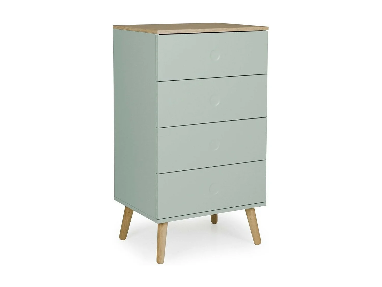 Chiffonnier 4 tiroirs laqué vert et pieds chêne massif clair Pecas