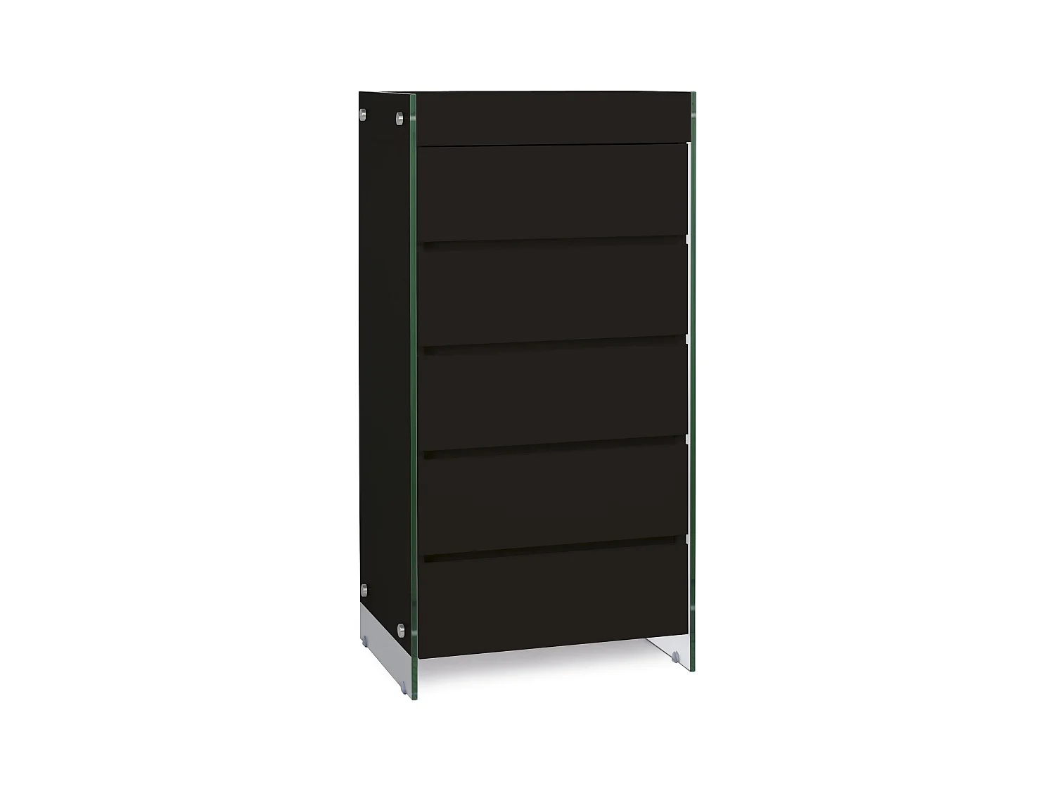 Meuble de rangement 5 tiroirs bois laqué noir et pieds verre trempé Dyn