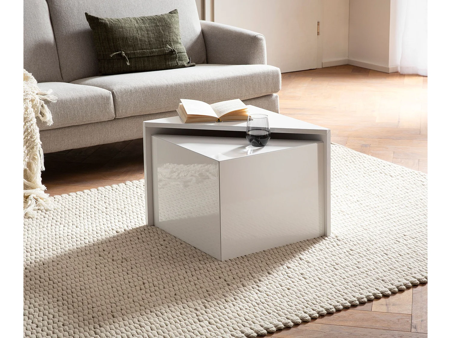 Tables Gigognes MONOBLOC Blanc Table d'appoint Basse Moderne Lot de 2