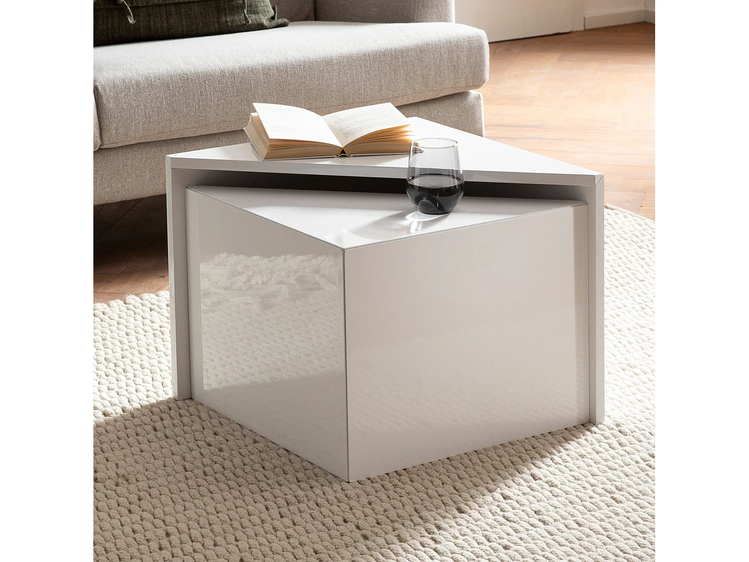 Tables Gigognes MONOBLOC Blanc Table d'appoint Basse Moderne Lot de 2