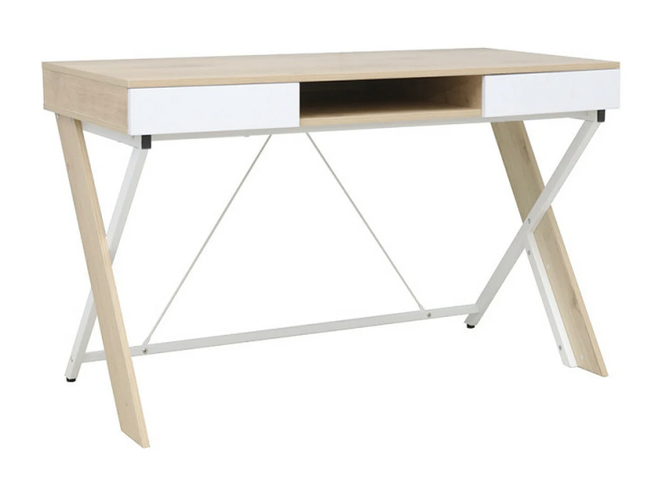 Bureau scandinave bois naturel et métal blanc Kiva 120cm