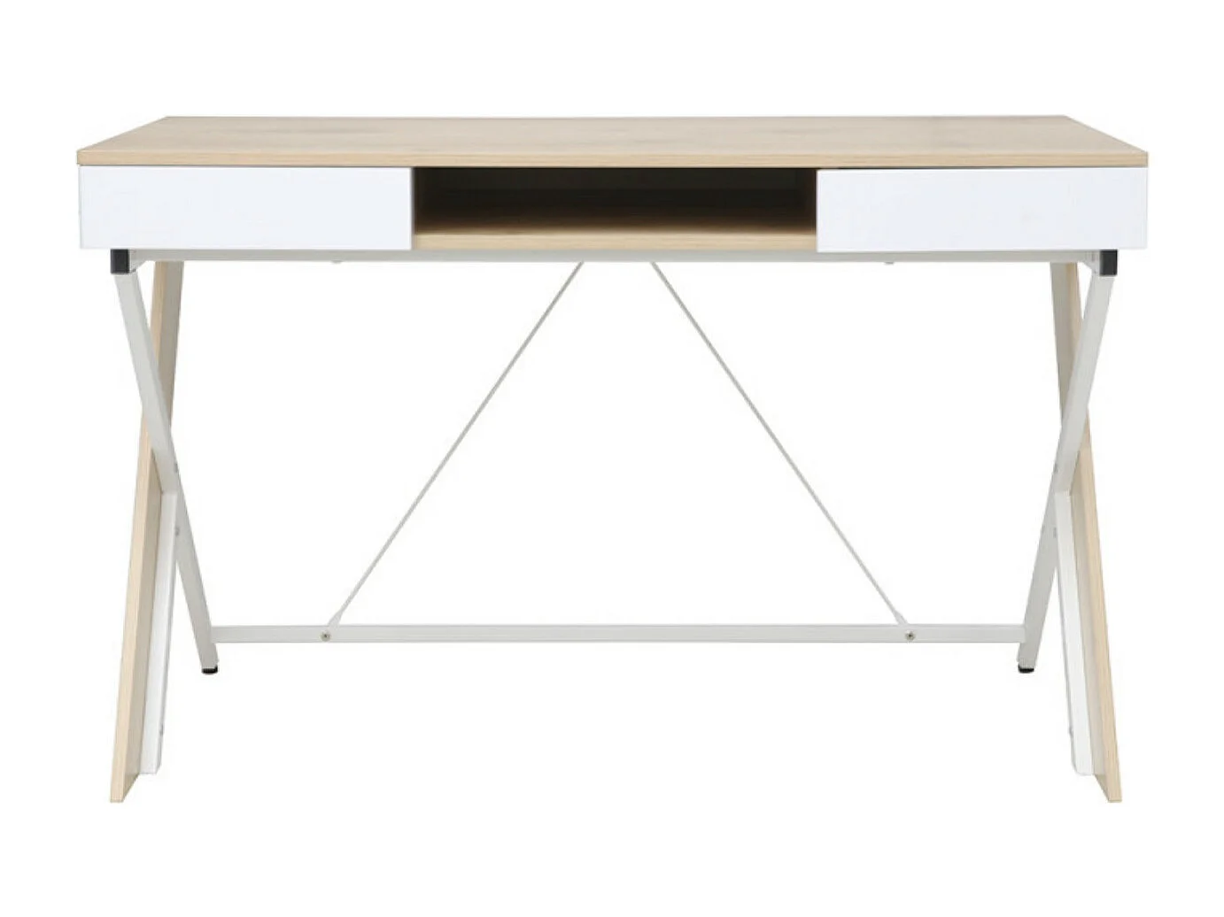 Bureau scandinave bois naturel et métal blanc Kiva 120cm