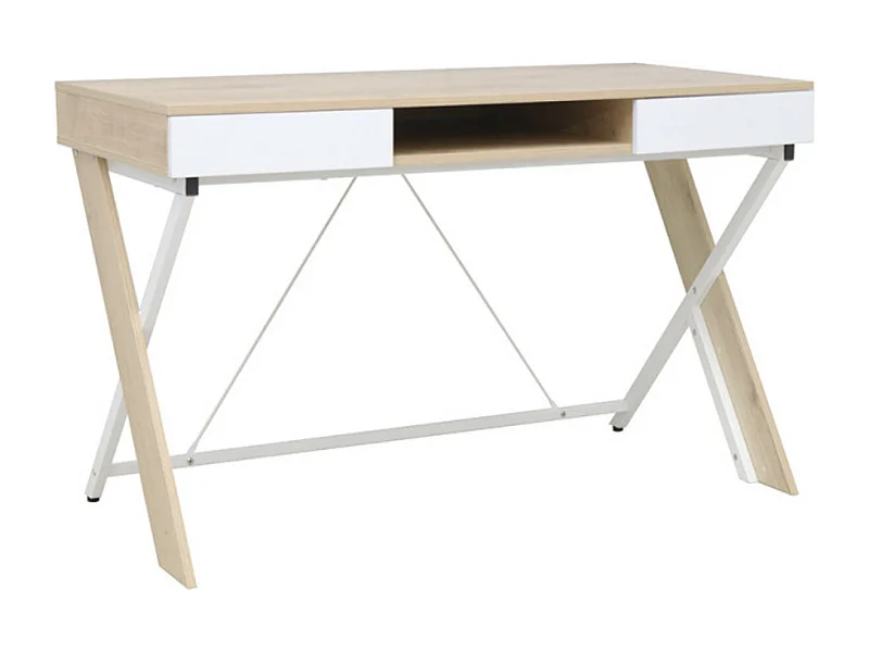 Bureau scandinave bois naturel et métal blanc Kiva 120cm