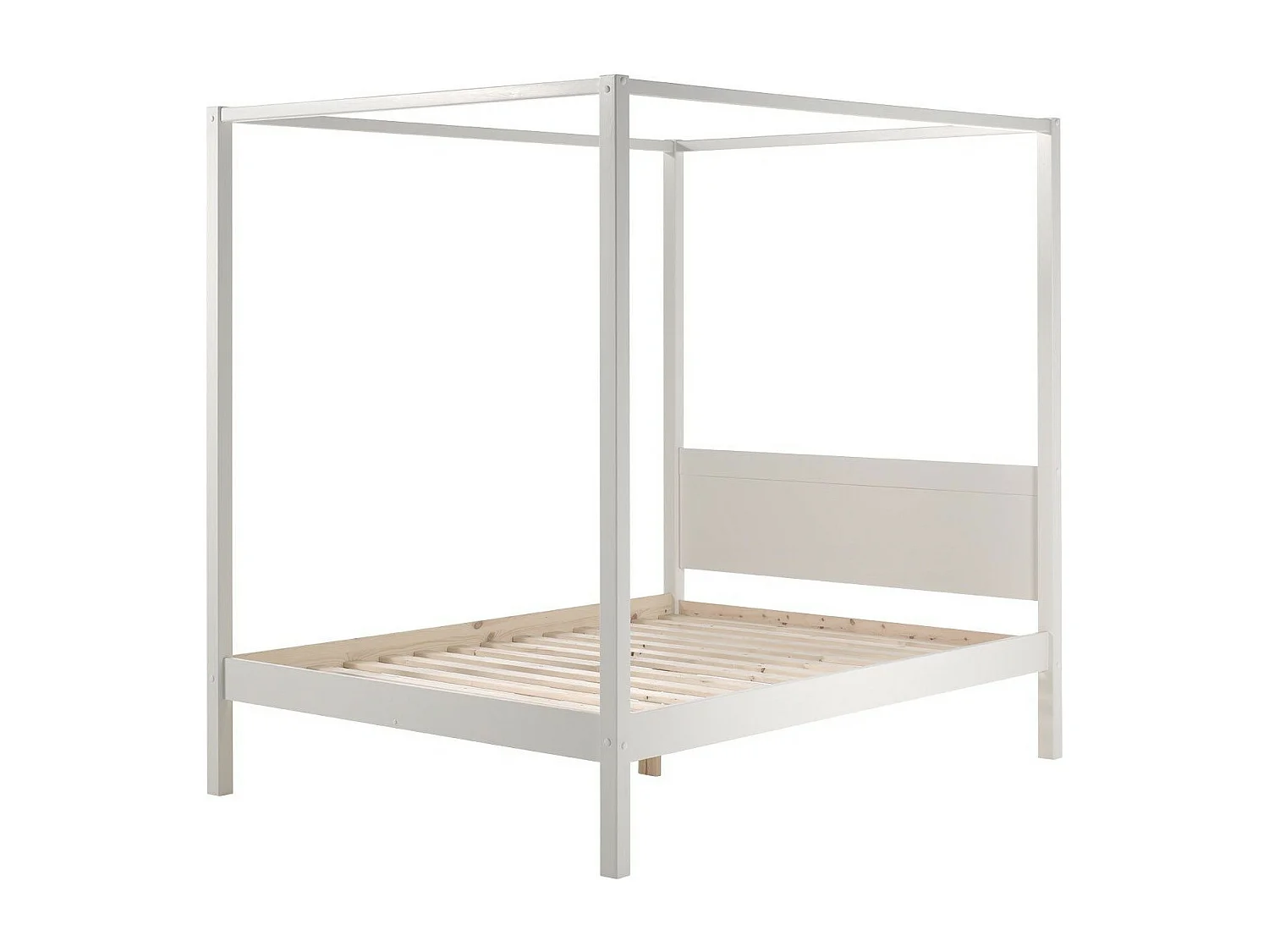 Cama con dosel 140x200 cm con dosel de pino macizo lacado blanco Pinie